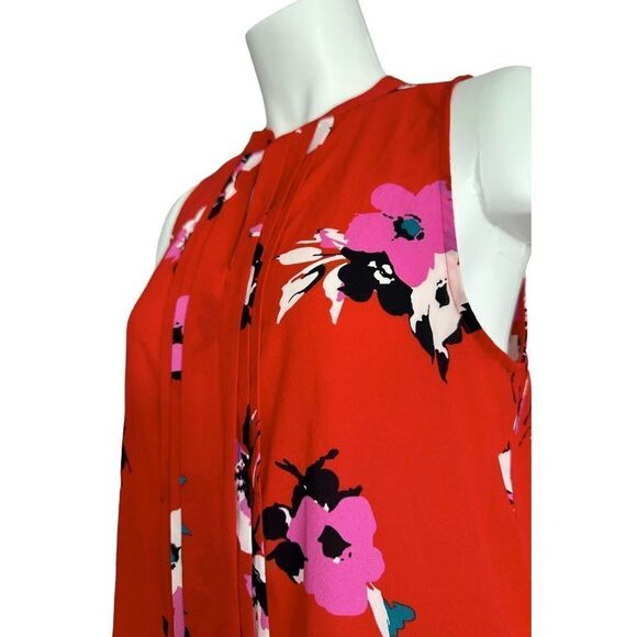 41 Hawthorn‎ Women's Red Breyson Pleated Detail Floral Split Neck Blouse Size S - Picture 2 of 7